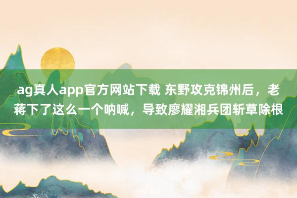 ag真人app官方网站下载 东野攻克锦州后，老蒋下了这么一个呐喊，导致廖耀湘兵团斩草除根