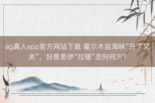 ag真人app官方网站下载 霍尔木兹海峡“开了又关”，好意思伊“拉锯”走向何方？